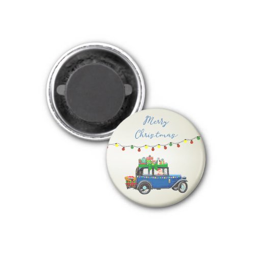 Beautiful Christms Blue Car with Santa and Gifts  Magnet