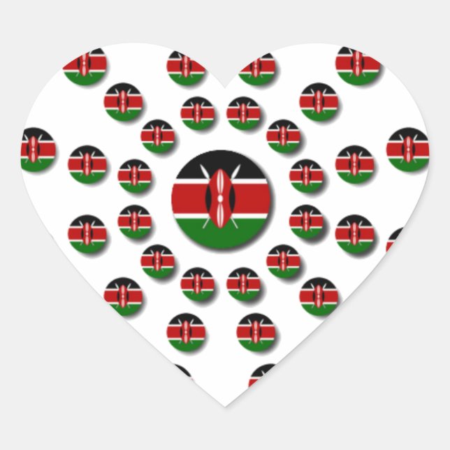 Beautiful Circular Kenyan Flag: A Radial Design Heart Sticker (Front)