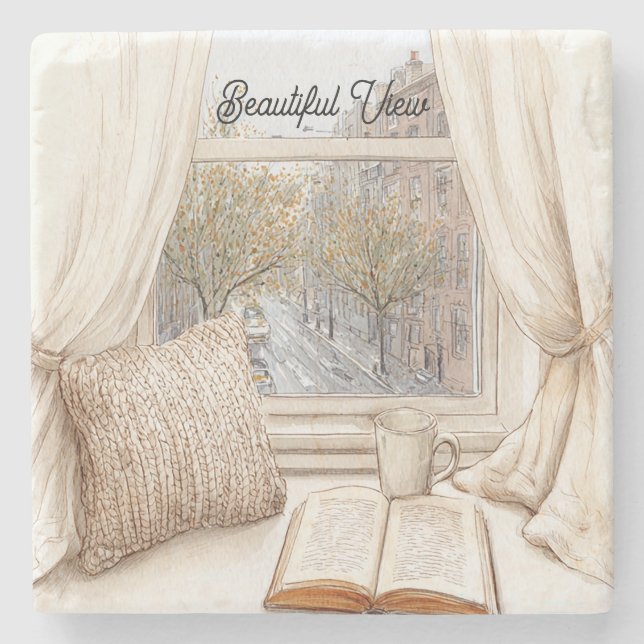 Beautiful City View Window Stone Coaster (Front)