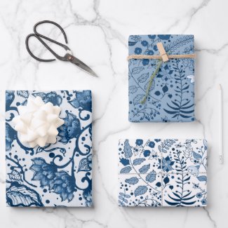 Beautiful Classic Blue and White Floral Patterns Wrapping Paper Sheets