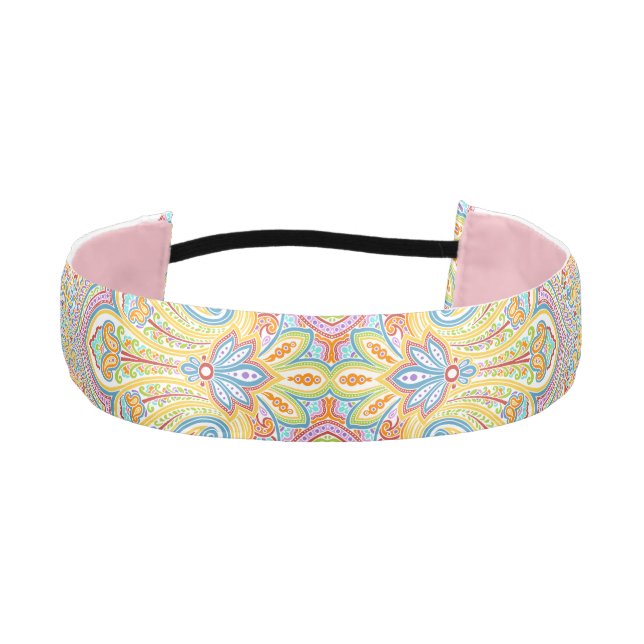 Beautiful Classy Aqua Blue Pink Purple Paisley Art Athletic Headband (Front)