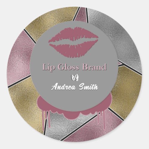 Beautiful Classy Lip Gloss Logo Cosmetic Brand   Classic Round Sticker