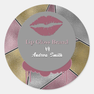 Beautiful Classy Lip Gloss Logo Cosmetic Brand   Classic Round Sticker