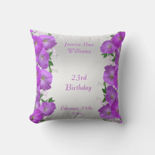 Beautiful Classy Petunias Floral Birthday Throw Pillow