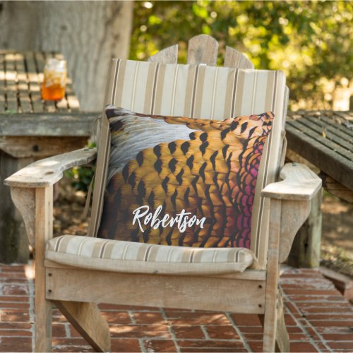 Beautiful  Closeup of Pheasant Feathers Outdoor Pillow