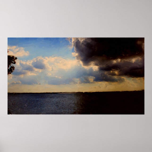 Beautiful Clouds & Lake Oil Painting on Canvas Poster (Front)