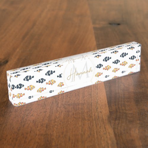 Beautiful Clown Fish Painting Black and Yellow Desk Name Plate