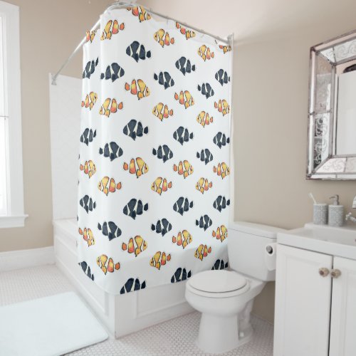 Beautiful Clown Fish Painting Black and Yellow Shower Curtain