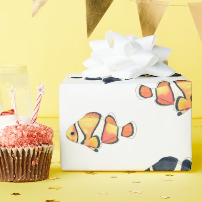 Beautiful Clown Fish Painting Black and Yellow Wrapping Paper (Birthday Party)