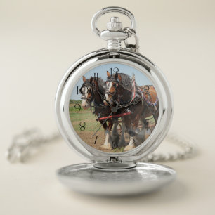 Beautiful clydesdale horses ploughing pocket watch