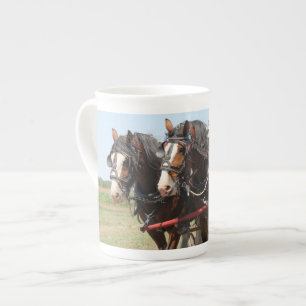Beautiful clydesdale horses plowing bone china mug