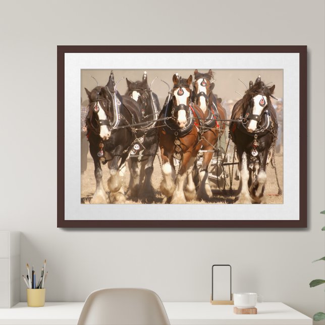 Beautiful Clydesdale Horses Plowing - Team Work Framed Art (Home Office)