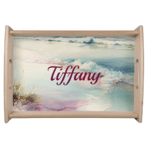 Beautiful Coastal Beach Scene Serving Tray