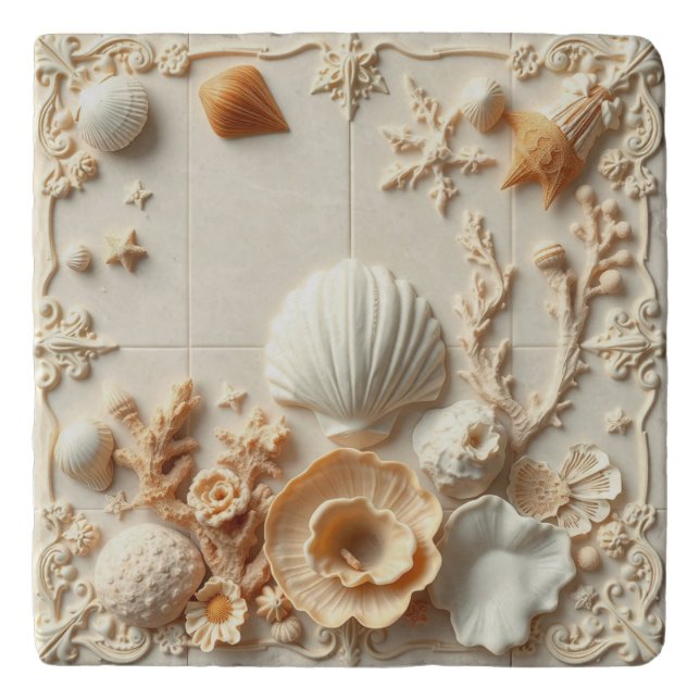 Beautiful coastal composition inspired elegant  trivet (Front)
