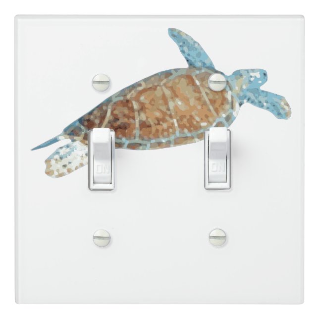 Beautiful Coastal Painted Sea Turtle Light Switch Cover (In Situ)