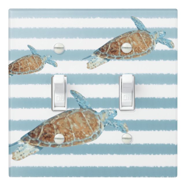 Beautiful Coastal Painted Sea Turtle With Stripes Light Switch Cover (In Situ)
