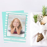 Beautiful Coastal Teal Beach Christmas Holiday Card<br><div class="desc">Beautiful seaside green decorates this pretty family photo Christmas card that reads Mele Kalikimaka,  the Hawaiian way to say Merry Christmas. A cute beach color motif on a trendy custom photograph holiday card. Chic teal waves behind a lovely custom photograph of your kids.</div>