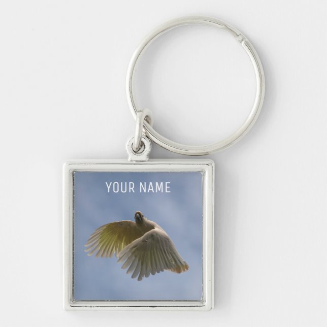 Beautiful Cockatoo Bird Parrot Flying in the Sky K Keychain (Front)