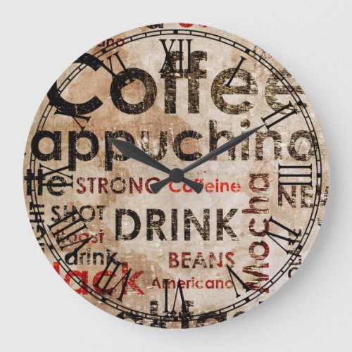 Beautiful Coffee Espresso Cappucino Pattern Large Clock