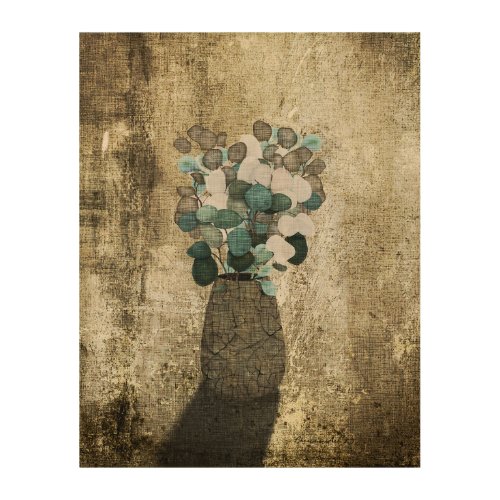 Beautiful Coin Flowers in Vase Grunge Style Wood Wall Art