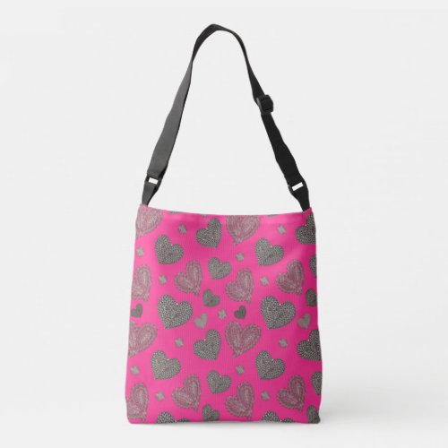 beautiful colo heart patterns on a pink backgroun crossbody bag