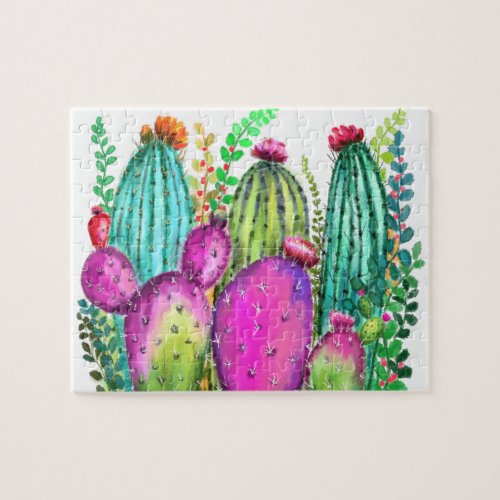 Beautiful Color Cactus Flowers _ Drawing Colorful  Jigsaw Puzzle