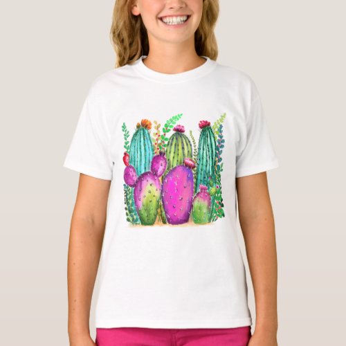 Beautiful Color Cactus Flowers _ Drawing Colorful  T_Shirt