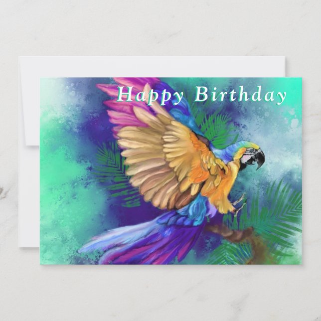 Beautiful Color Parrot Birthday Card (Front)