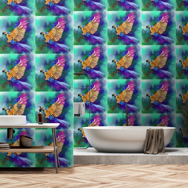 Beautiful Color Parrot Wallpaper (Bathroom)
