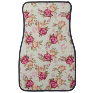 Beautiful color peony pattern on green car mat