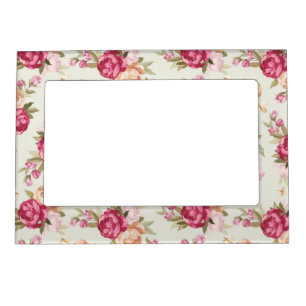 Beautiful color peony pattern on green magnetic picture frame
