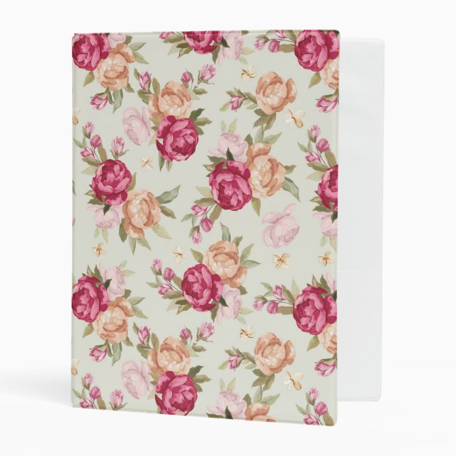 Beautiful color peony pattern on green mini binder (Front/Inside)