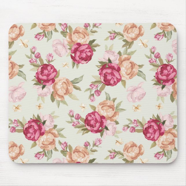 Beautiful color peony pattern on green mouse pad (Front)