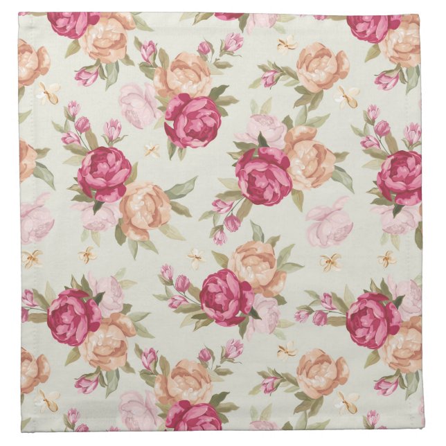 Beautiful color peony pattern on green napkin (Front)