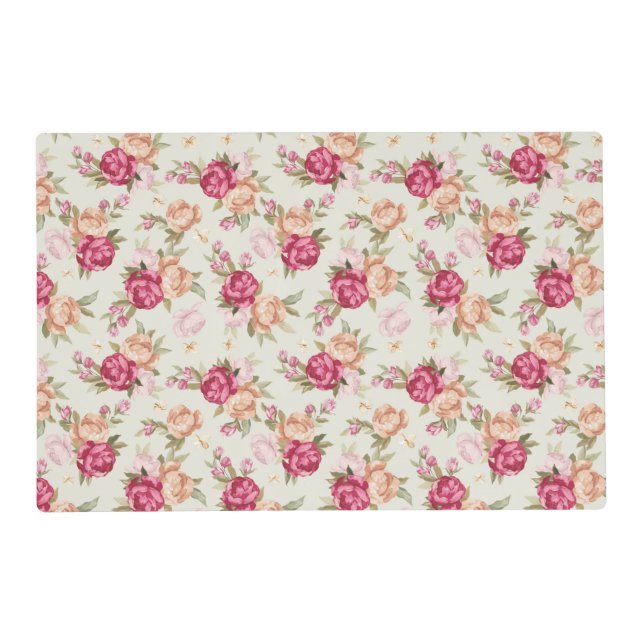 Beautiful color peony pattern on green placemat (Front)
