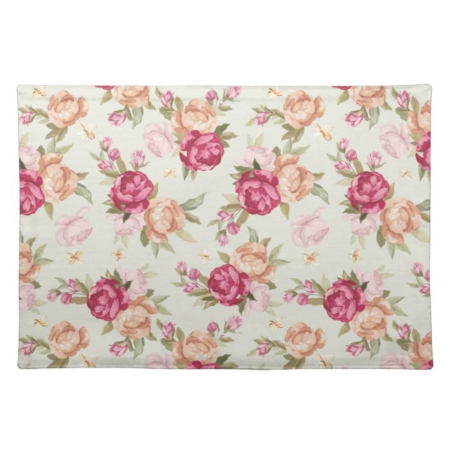 Beautiful color peony pattern on green placemat (Front)