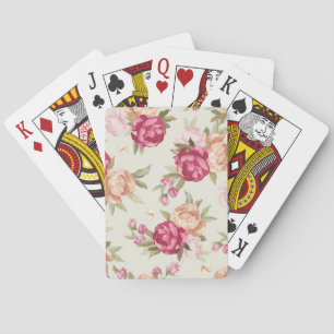 Beautiful color peony pattern on green poker cards