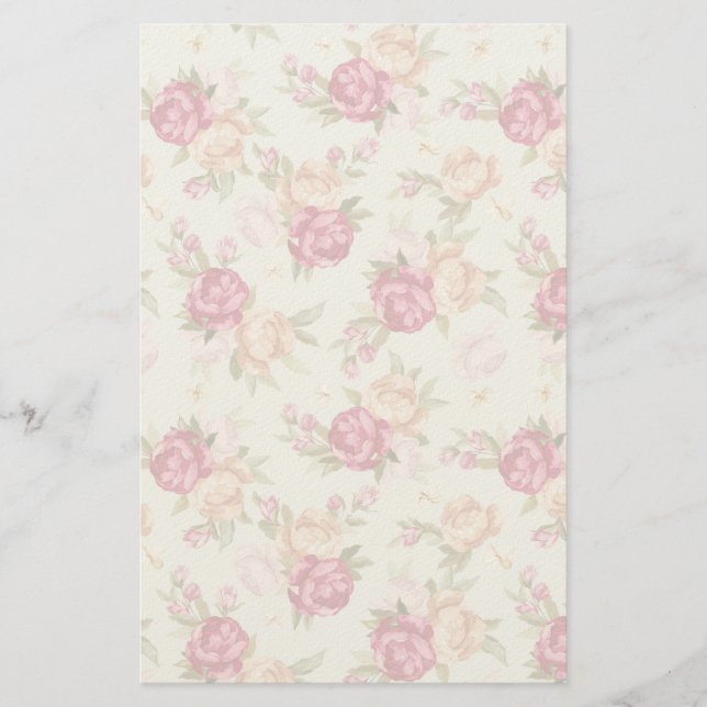 Beautiful color peony pattern on green stationery (Front)