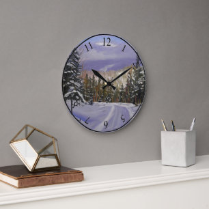 Beautiful Colorado Mountain Snow Scene Large Clock