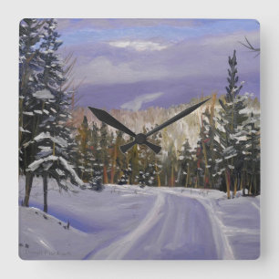 Beautiful Colorado Mountain Snow Scene Square Wall Clock