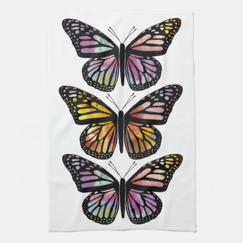 Beautiful Colorful 3 Butterfly Watercolor Pattern Kitchen Towel