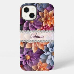 Beautiful Colorful 3D flowers diamond frame custom iPhone 13 Case