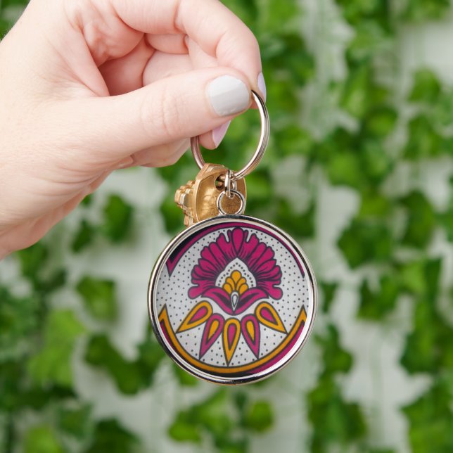 Beautiful Colorful African Fabric Motif Art Print Keychain (Hand)