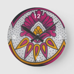 Beautiful Colorful African Fabric Motif Art Print Round Clock