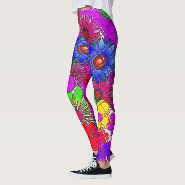 Beautiful Colorful Amazing Floral Pattern Design Leggings (Left)