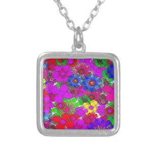 Beautiful Colorful Amazing Floral Pattern Design Silver Plated Necklace