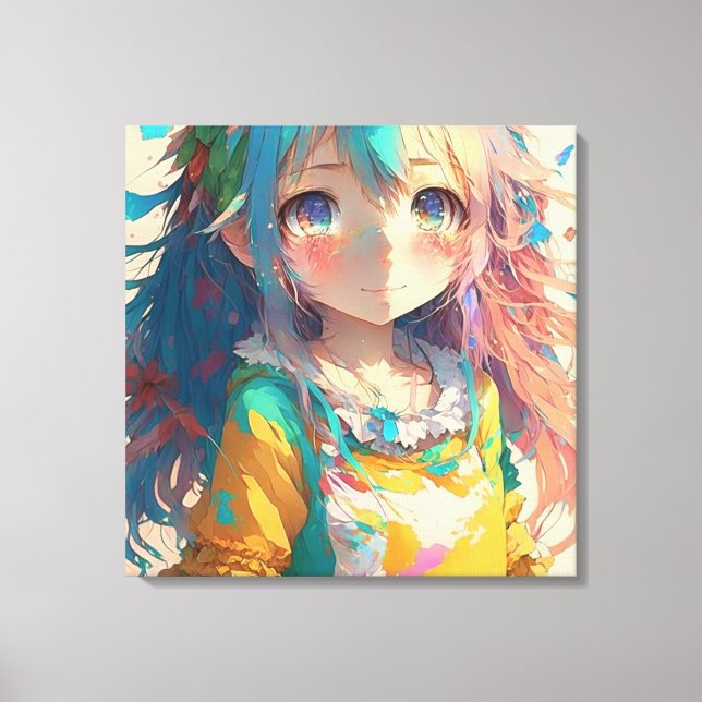 Beautiful Colorful Anime Girl Canvas Print (Front)