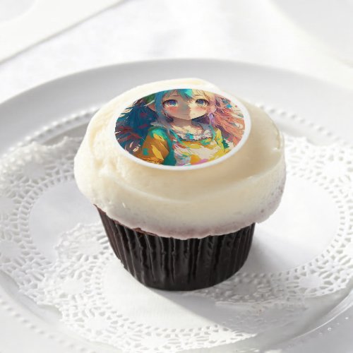 Beautiful Colorful Anime Girl  Edible Frosting Rounds