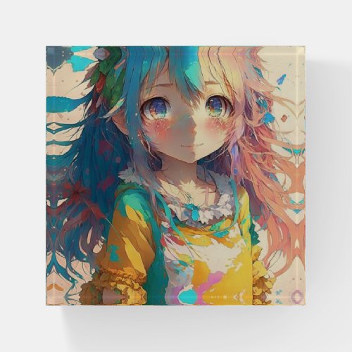 Beautiful Colorful Anime Girl Have a Beautiful Day Paperweight
