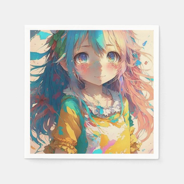 Beautiful Colorful Anime Girl  Napkins (Front)
